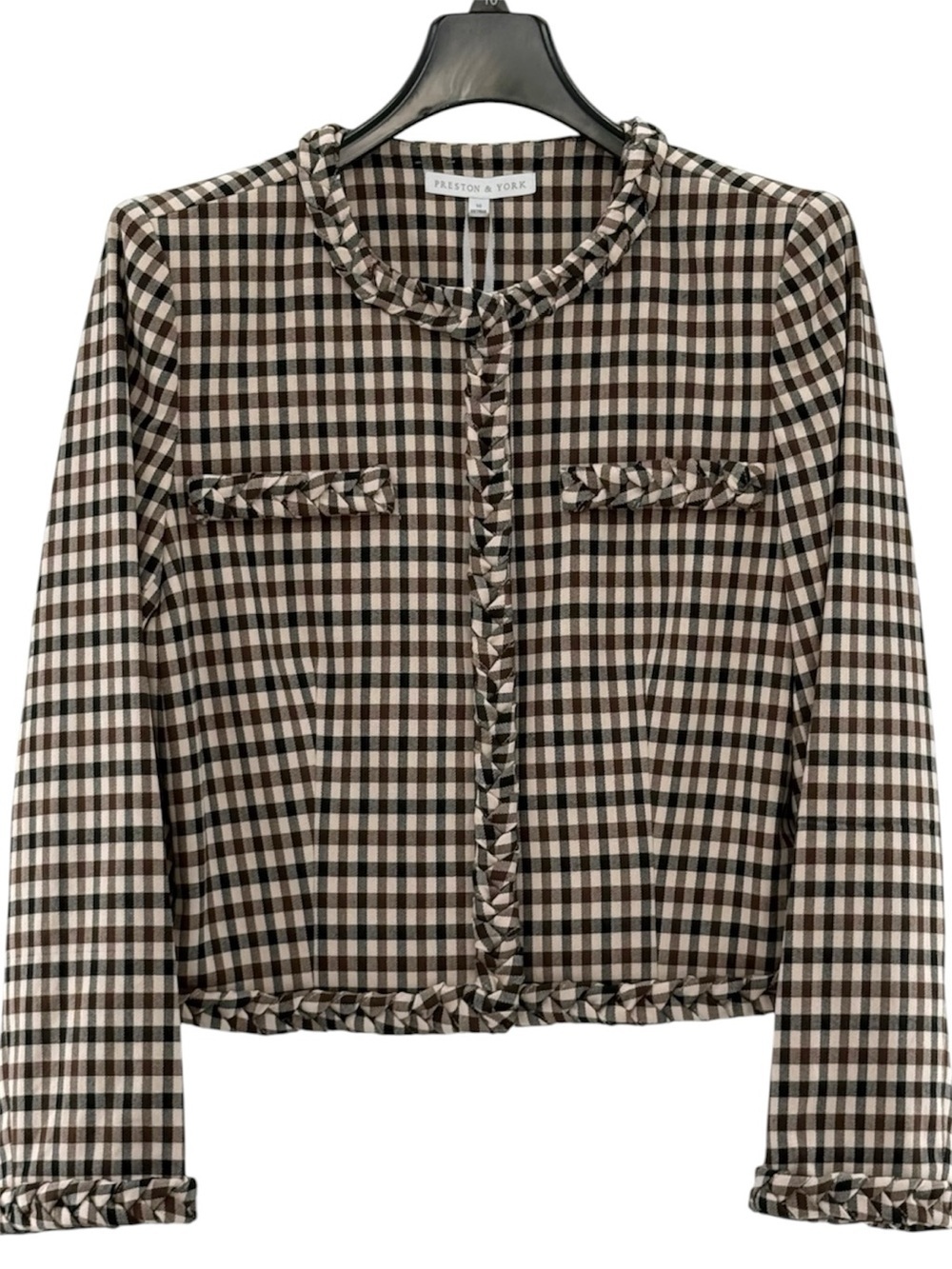 Preston & York Marcia Jacket NWT Size 10 Brown Gingham Cropped Jacket